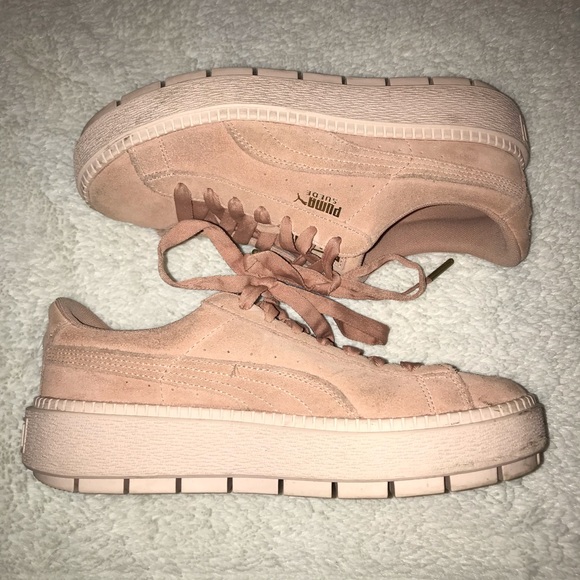 Puma Suede Platform Shoes Pink - Picture 1 of 4